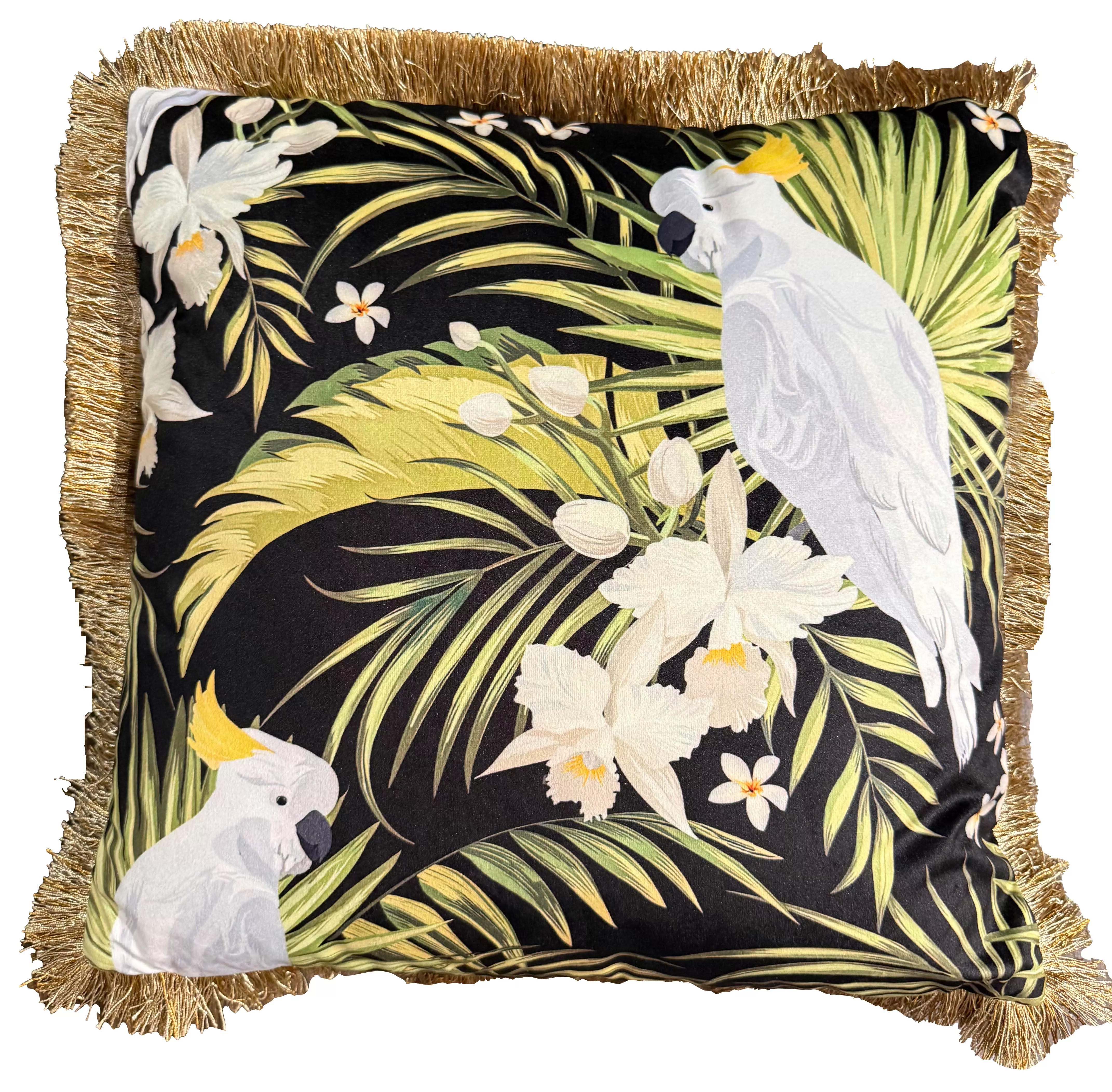Cushion with fringes palmette light green 45x45