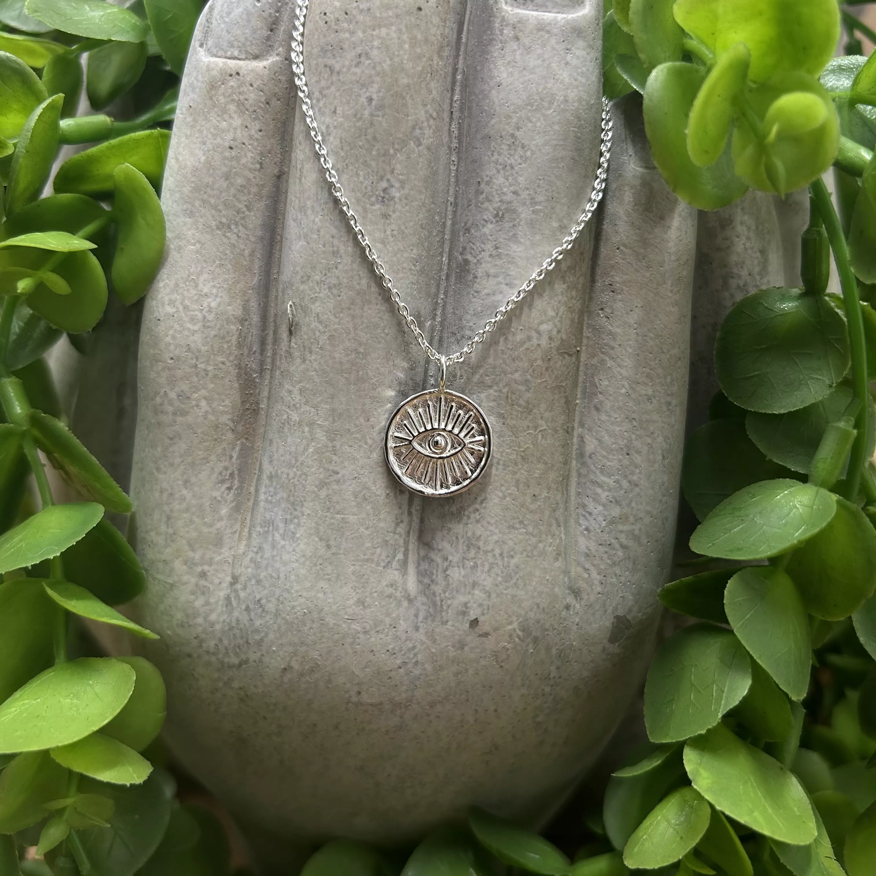 Necklace with medal soleil-oeil - waist S - silver plaqué