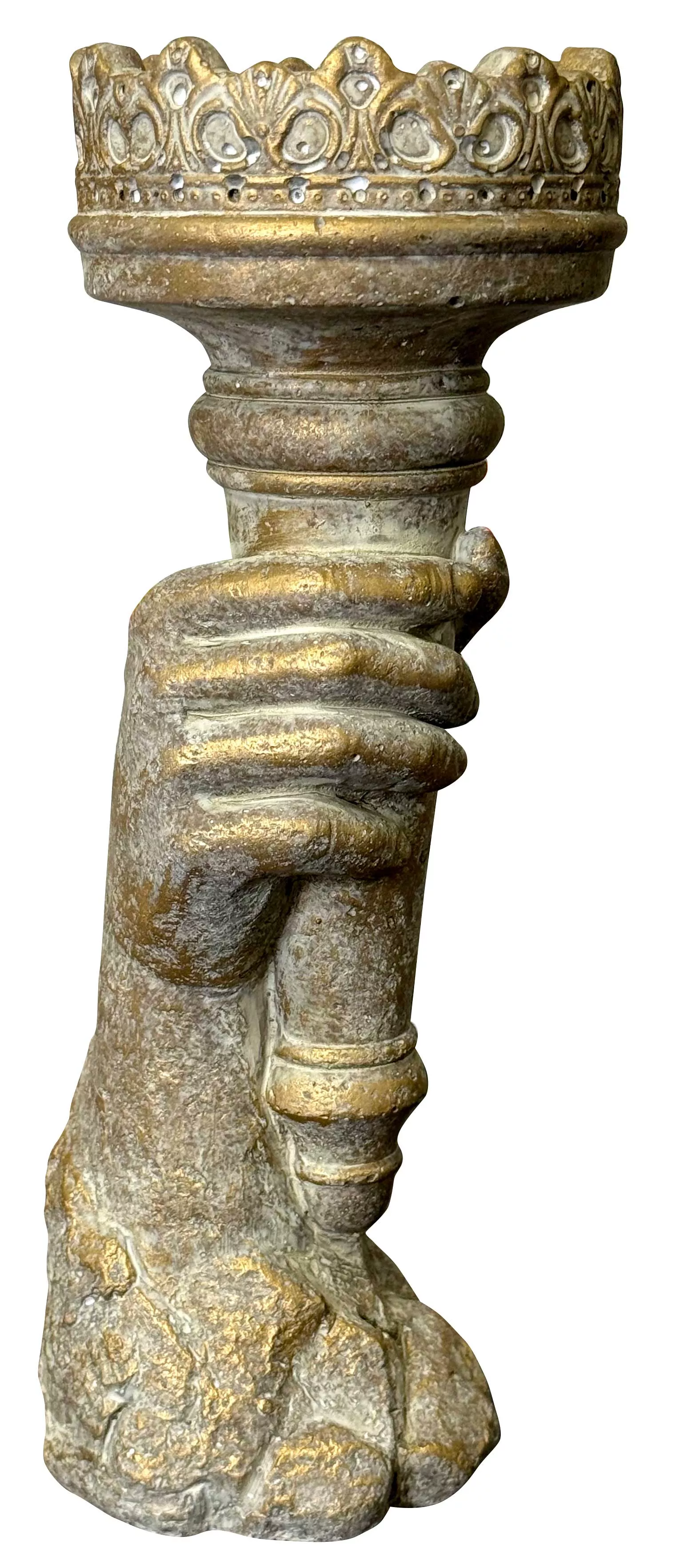 Handkerzenhalter mit Fackel aus goldfarbenem Harz