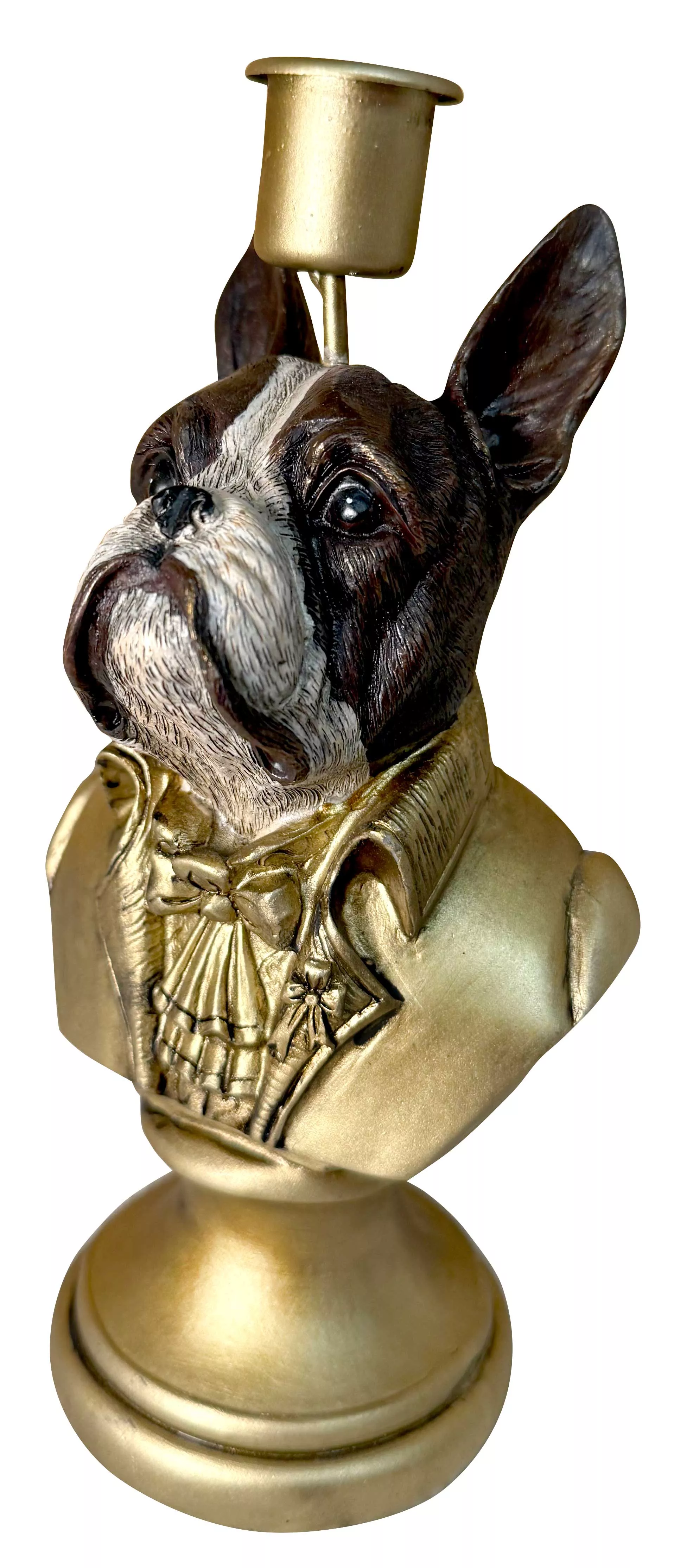 Goldener Kerzenhalter in Hundekopfform für eine Kerze