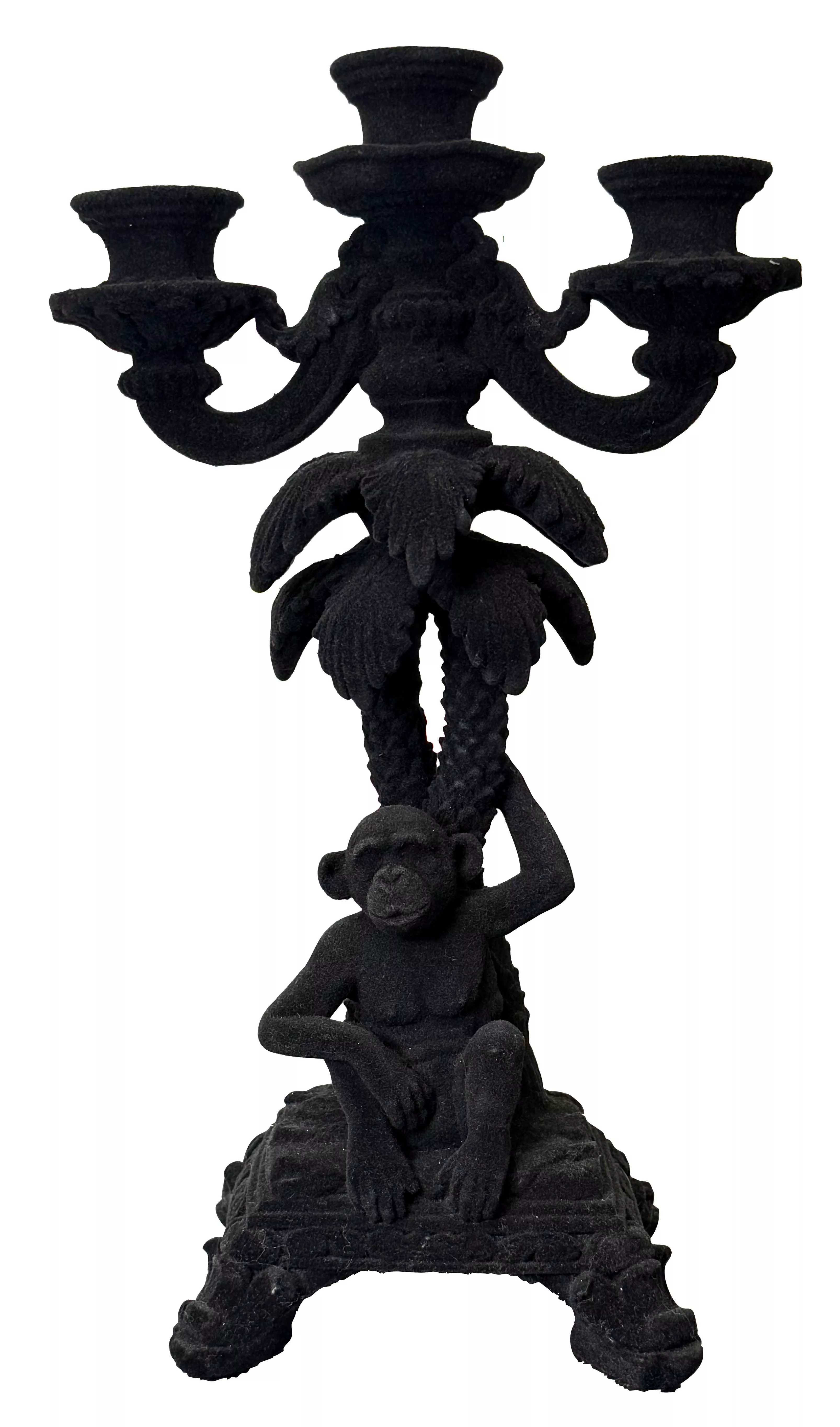 Schwarzer Samt-Kerzenhalter in Affenform für 4 Kerzen